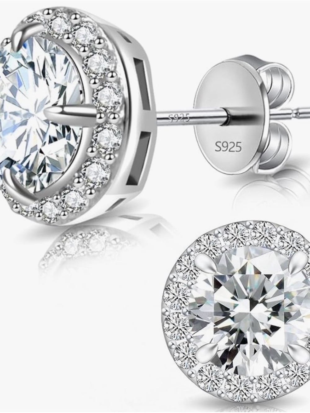 925 Sterling Silver Moissanite Halo Stud Earrings